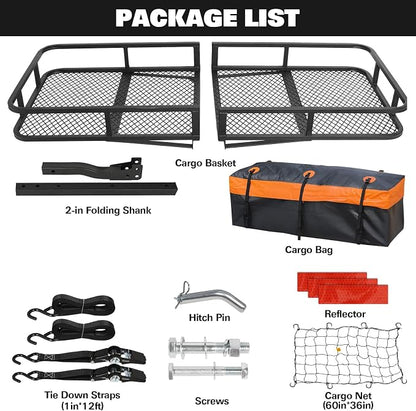 WEIZE Folding Hitch Mount Cargo Carrier Basket 60" x 20" x 6" - Image 2