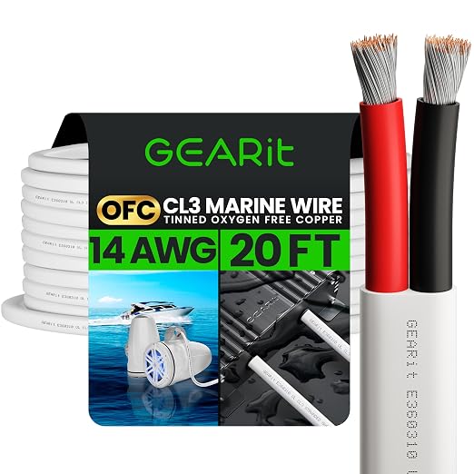 GEARit 14 Gauge Marine Wire, 14/2 AWG Marine Grade Tinned Copper Oxygen Free by GEARit