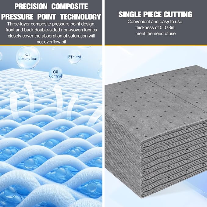50PC Oil Absorbent Pads | 13"x10" Meltblown Polypropylene Mats, Hand-Tear Lines - Image 5