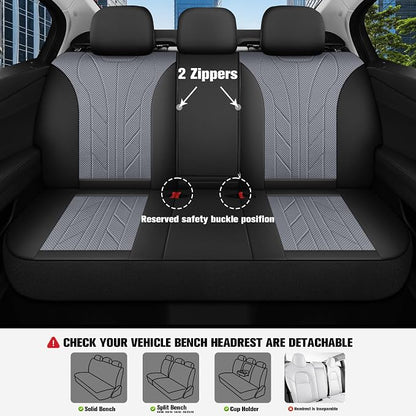 CAROMOP Luxury Faux Leather&Fabric Car Seat Covers Full Set - Image 4