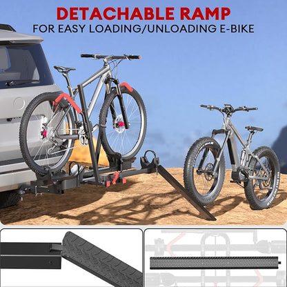 Hitch 2 EBike Rack with Ramp, 170lbs Capacity Electric Bike Carrier Foldable - Image 3
