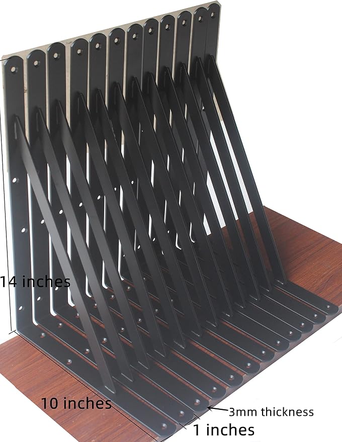 16 Pack L14 x H 10" Black Heavy Duty Shelf Brackets - Image 2