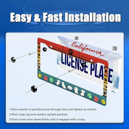 Dog License Plate Frame Cute Dog Paws License Plate Stainless Steel Animal - Image 3