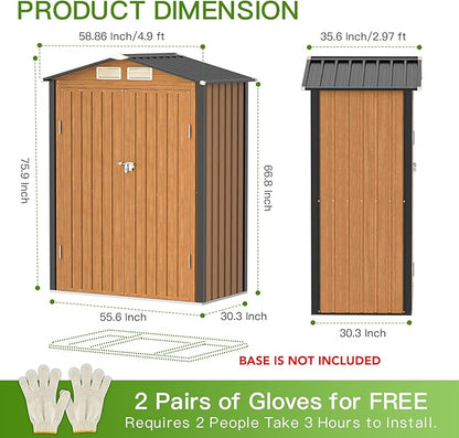 Outdoor Storage Shed, 5x3 Ft Metal Steel Tiny House - Image 3