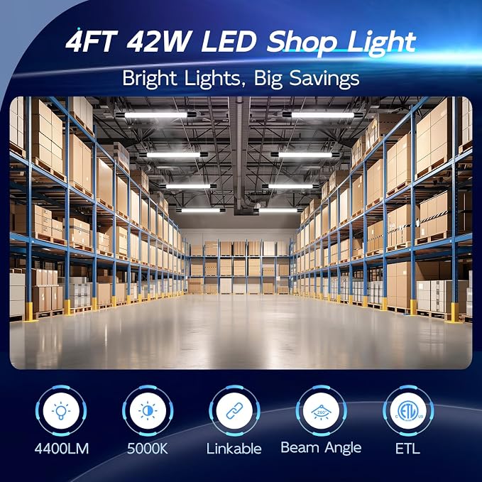 hykolity 4 Pack Linkable LED Shop Light, 4FT 42W, 5000K Daylight, - Image 2
