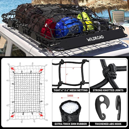 Wildroad Roof Rack Cargo Basket, Upgraded 4” Fence Wide Car Roof Basket - Image 7
