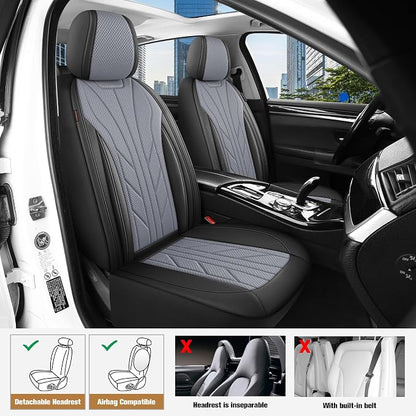 CAROMOP Luxury Faux Leather&Fabric Car Seat Covers 2 Front Seats - Image 2