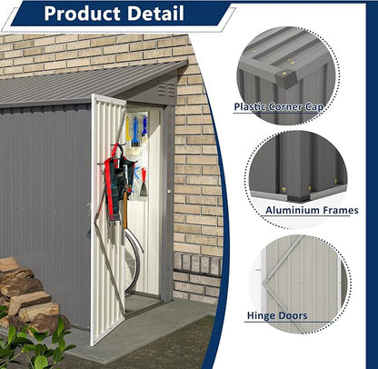 Shed Lean to Storage Shed, Outdoor 4' x 8' Metal Wall Side Storage Sheds & - Image 8