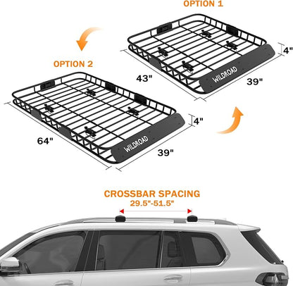 WILDROAD Car Roof Cargo Carrier Combo of Upgraded 64"x 39"x 4" Roof Rack Cargo - Image 8