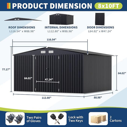 8x10x6.4 FT Outdoor Storage Sheds, Metal Garden Tool Shed - Image 2