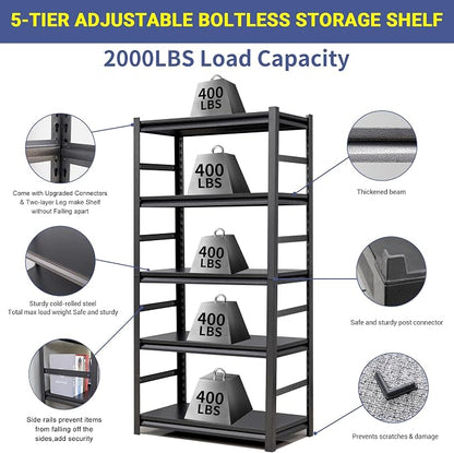 TOPKEY Metal Storage Shelf Garage Storage Shelves, Heavy Duty 5-Tier Utility - Image 5