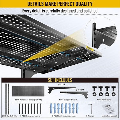 2 Tier 1.3x4ft Garage Shelving Wall Mounted, 400 lbs Load Capacity，15.6x48inch - Image 6