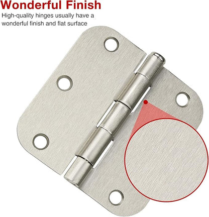 18 Pack Interior Satin Nickel Door Hinges Brushed 3.5 Inch x 1/2" Rounded 5/8 - Image 3