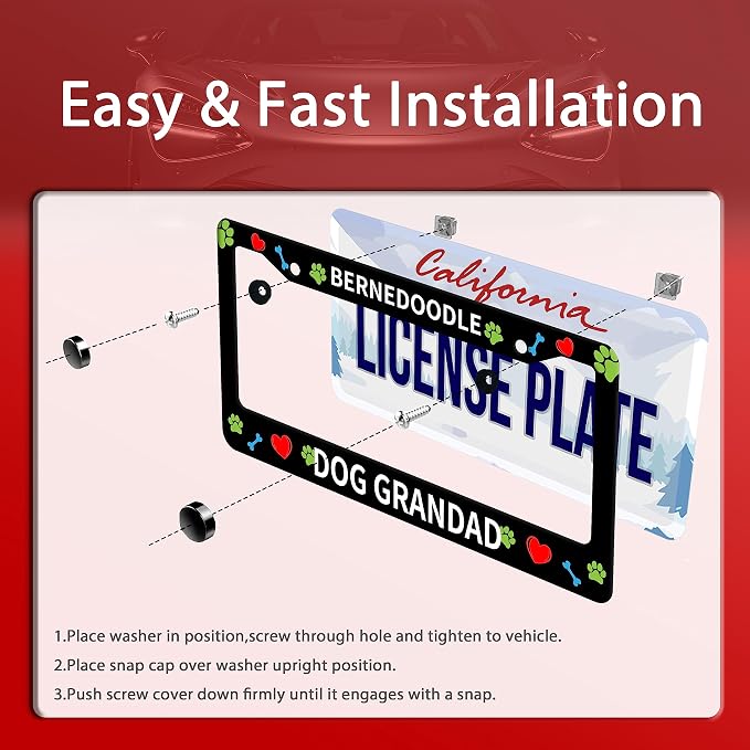 Bernedoodle Dog Lover License Plate Frame Floral License Plate Stainless Steel - Image 3