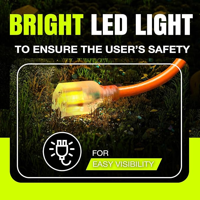 10ft Outdoor/Indoor Extension Cord 10/3 Gauge Ultra Heavy Duty 3 Prong SJTW - Image 2