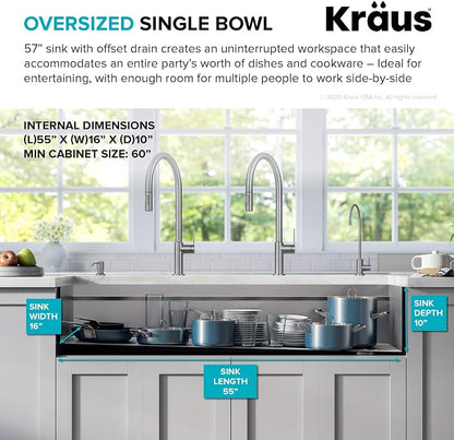 KRAUS Kore 57-inch Undermount Workstation 16 Gauge Single Bowl Stainless Steel - Image 6