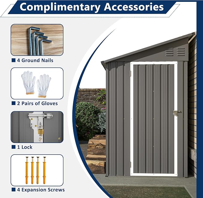 Shed Lean to Storage Shed, Outdoor 4' x 8' Metal Wall Side Storage Sheds & - Image 5