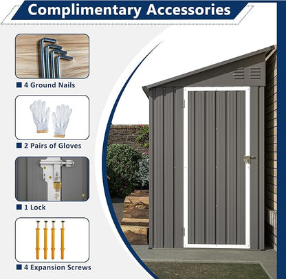 Shed Lean to Storage Shed, Outdoor 4' x 8' Metal Wall Side Storage Sheds & - Image 5