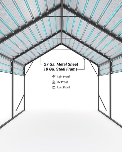 13'x16'x11' Metal Carport, Steel Heavy Duty Car Ports - Image 3
