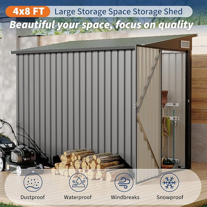 4x8 FT Metal Outdoor Lean to Storage Shed, Lean to Garden Shed Utility Tool Shed - Image 7