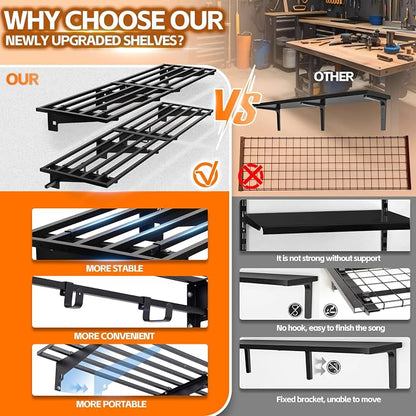 Garage Wall Shelving with Hooks, Loads 1050 lbs Heavy Duty Wall Shelves - Image 6