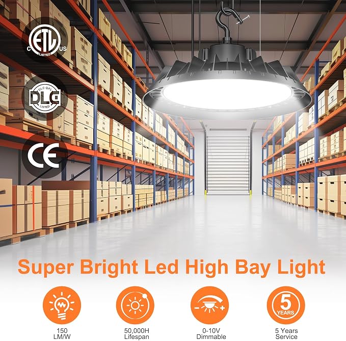 9Pack LED High Bay Lights, Super Bright 200W UFO High Bay LED Shop Lights - Image 2