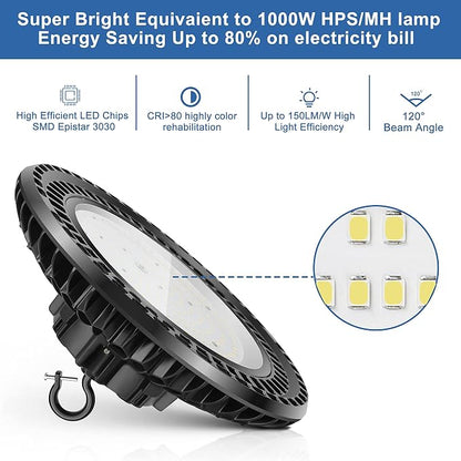 3 Pack 300W LED High Bay Light, UL&DLC Listed 41000LM Dimmable UFO High Bay LED - Image 2