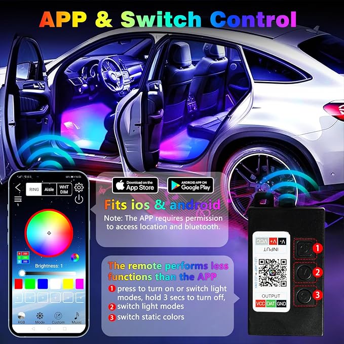 Car Led Interior Foot Well Light Strip Under Dash Bendable PVC Housing RGB - Image 6