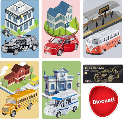 KIDAMI Die-cast Metal Toy Cars Set of 5, Openable Doors, Pull Back Car - Image 3