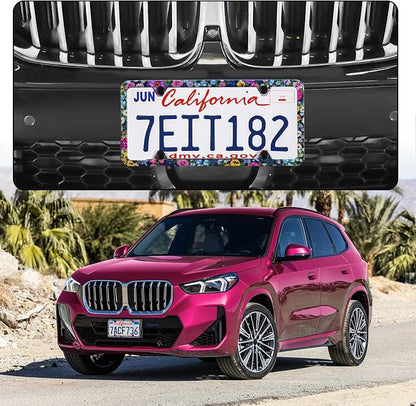 LivTee Flower Floral License Plate Frames, 4 Holes Stainless Steel License - Image 2