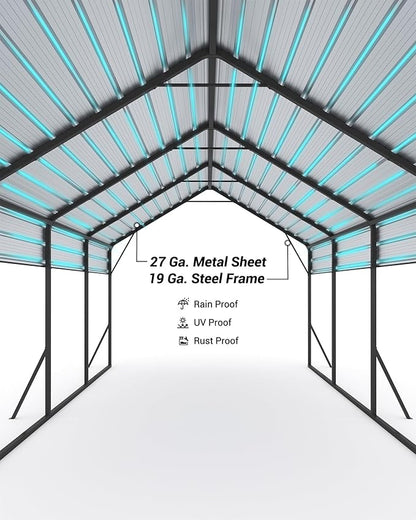 13'x21'x11' Oversized Metal Carport, Steel Heavy Duty Carport - Image 5