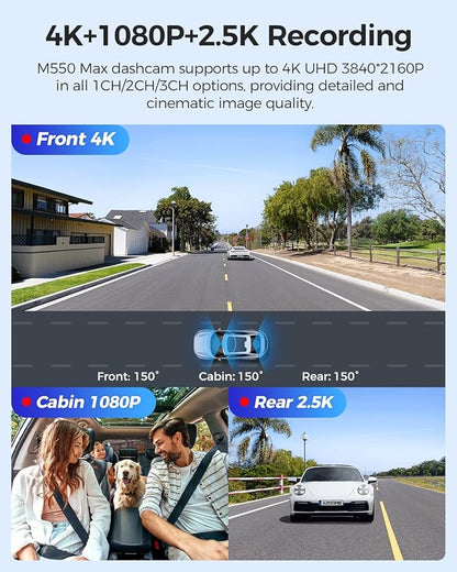 AZDOME M550 Max 4K 3 Channel Dash Cam, Dual STARVIS Sensors, 4K+2.5K+1080P - Image 2
