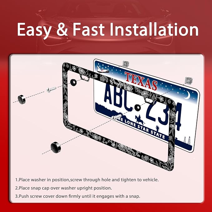 Line Art Flowers License Plate Frame Beautiful Floral License Plate Frames - Image 3