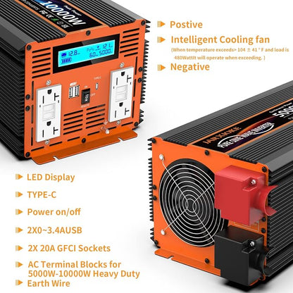 5000W Pure Sine Wave Power Inverter 12V DC to 110V 120V Converter - Image 6