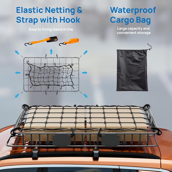 TUFFIOM 64"x 39"x 6" Universal Rooftop Cargo Carrier Basket, Extendable Steel - Image 2