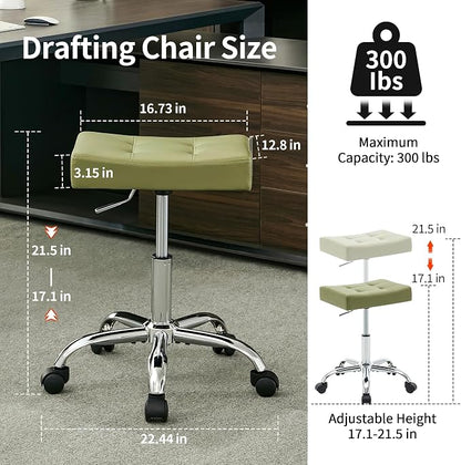 Adjustable Work Stool with Wheels Faux Leather Workbench Stool - Image 2
