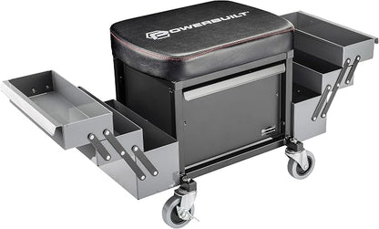 Powerbuilt Rolling Seat with Expandable Tool Trays, Roller Toolbox Garage Stool by PowerbuiltTools