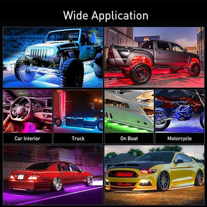 Nilight 4Pcs Car Underglow Neon Accent Strip Lights 256 LEDs RGB Multi Color - Image 9