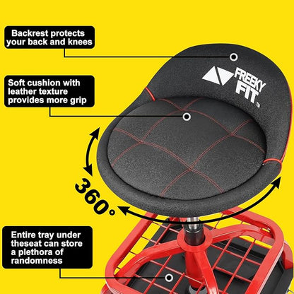 Rolling Shop Stool with Wheels, Garage Work Mechanic Stool with Backrest - Image 7