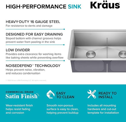 KRAUS Kore 33-Inch Undermount Workstation 16 Gauge Double Bowl Stainless Steel - Image 7