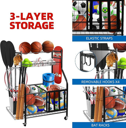 Garage Sports Equipment Organizer, Ball Storage Rack, Garage golf Organizer - Image 3