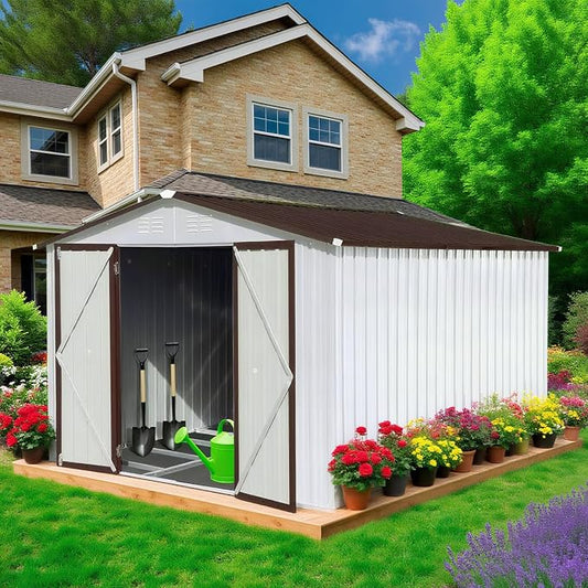 10 x 8 FT Outdoor Storage Metal Shed, Bike Garden Tool Shed by Unknown