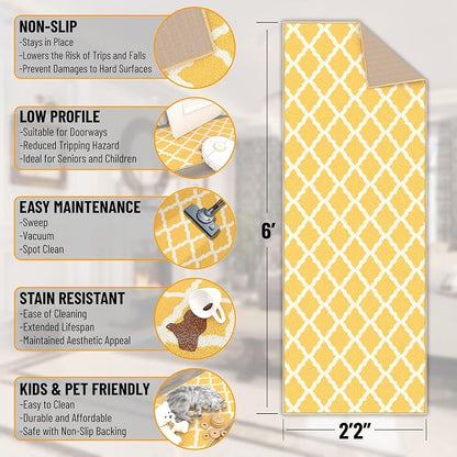 Ottomanson Hallway Runner Rug 2'2" x 6' Non Slip Trellis Area Rugs Easy to - Image 2