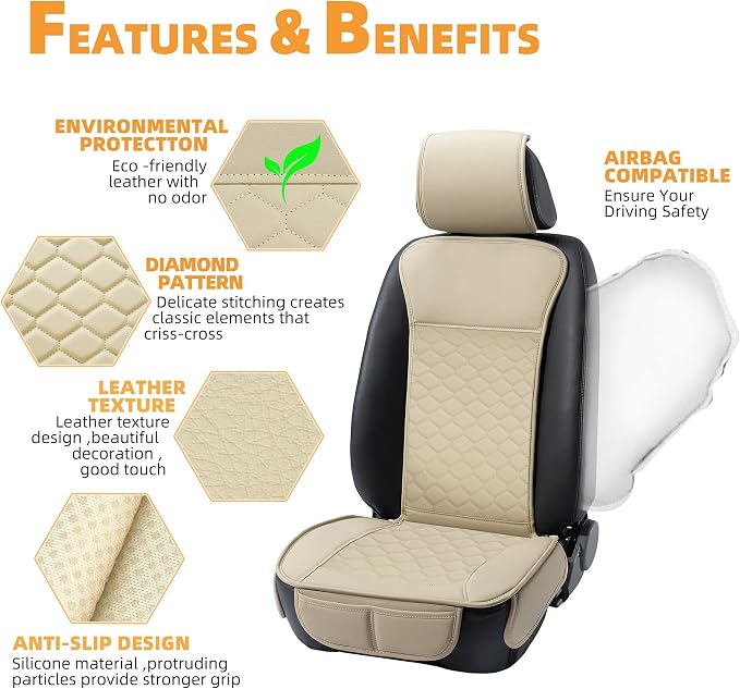 Elantrip Car Seat Cover Full Set Leather Car Seat Protector Universal fit - Image 3