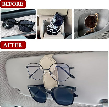 KIWEN 2 Pack Sunglasses Holder for Car Visor, Magnetic Leather Sunglass - Image 3