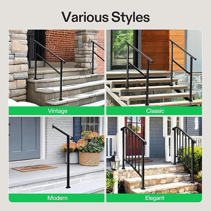 VIVOSUN Outdoor Handrail, 6-7 Step Stair Handrail, Wrought Mattle Iron Handrail - Image 6