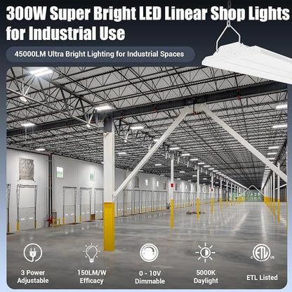 LED Linear Shop Lights 300W, 45000LM Led High Bay Lights 5000K Daylight 120-277V - Image 2