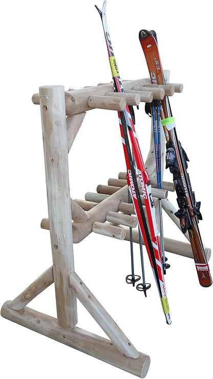 11-Place Freestanding Log Ski Rack Holder, Indoor & Outdoor Snowboard Racks - Image 4