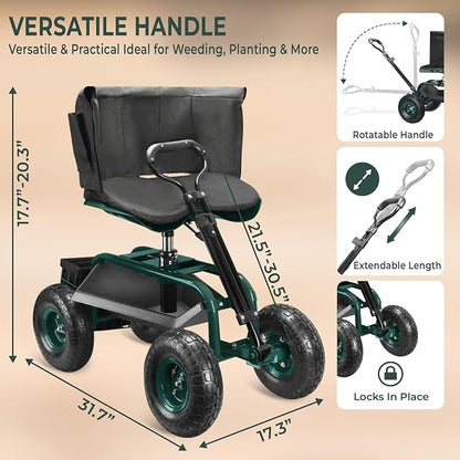 Garden Seat with Wheels – Adjustable 360° Swivel Gardening Stool with Hydraulic - Image 3