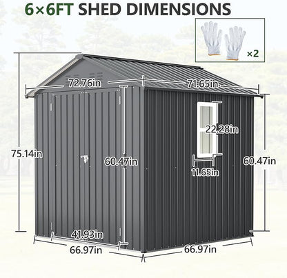 6x6 ft Metal Storage Shed Outdoor, Metal Steel Utility Tool Shed Storage House - Image 2